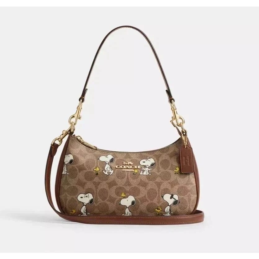 Coach x Peanuts Snoopy Teri Shoulder Bag in Khaki Signature Canvas
