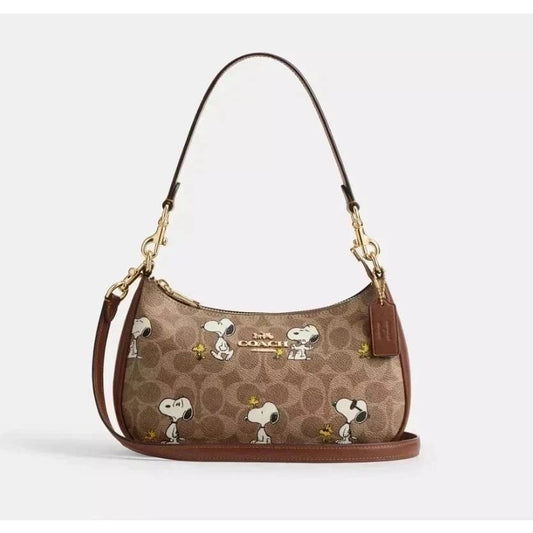 Coach x Peanuts Snoopy Teri Shoulder Bag in Khaki Signature Canvas