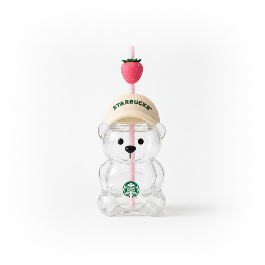 Starbucks Bearista Bear Glass Tumbler – Strawberry Cap Edition