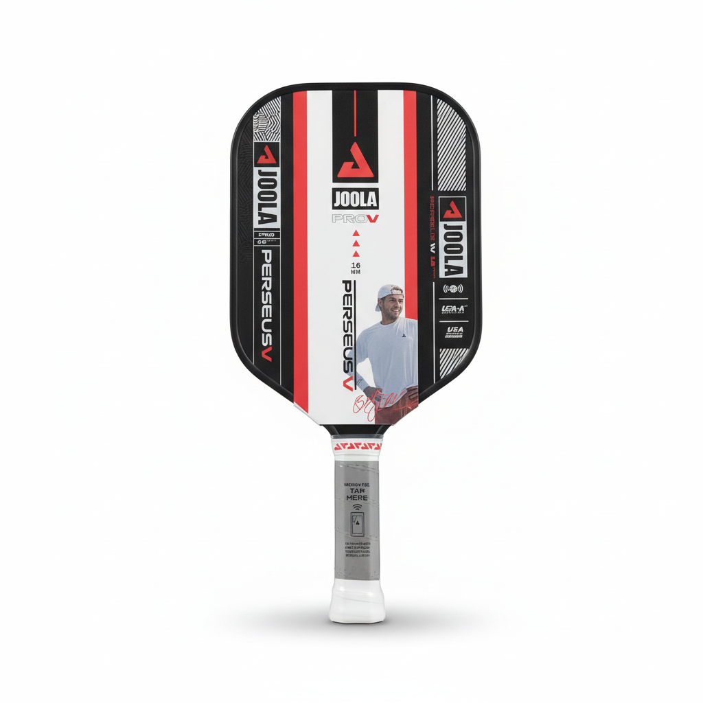 JOOLA Ben Johns Perseus Pro V Blaze Red 16mm Pickleball Paddle on a plain white background