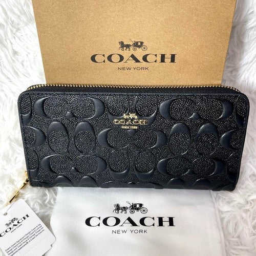 COACH Boxed Long Zip Around Wallet Signature Leather F53834 Black